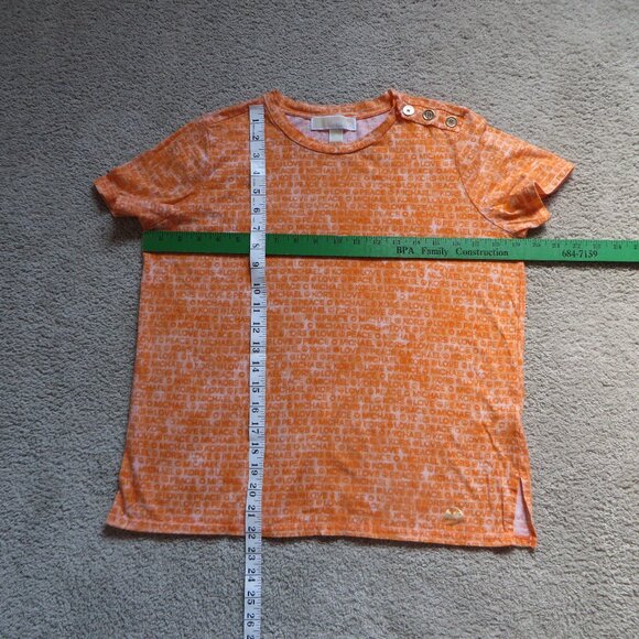 Michael Kors Womens T-shirt Size M Orange Love Peace Button Shoulder - Picture 5 of 8